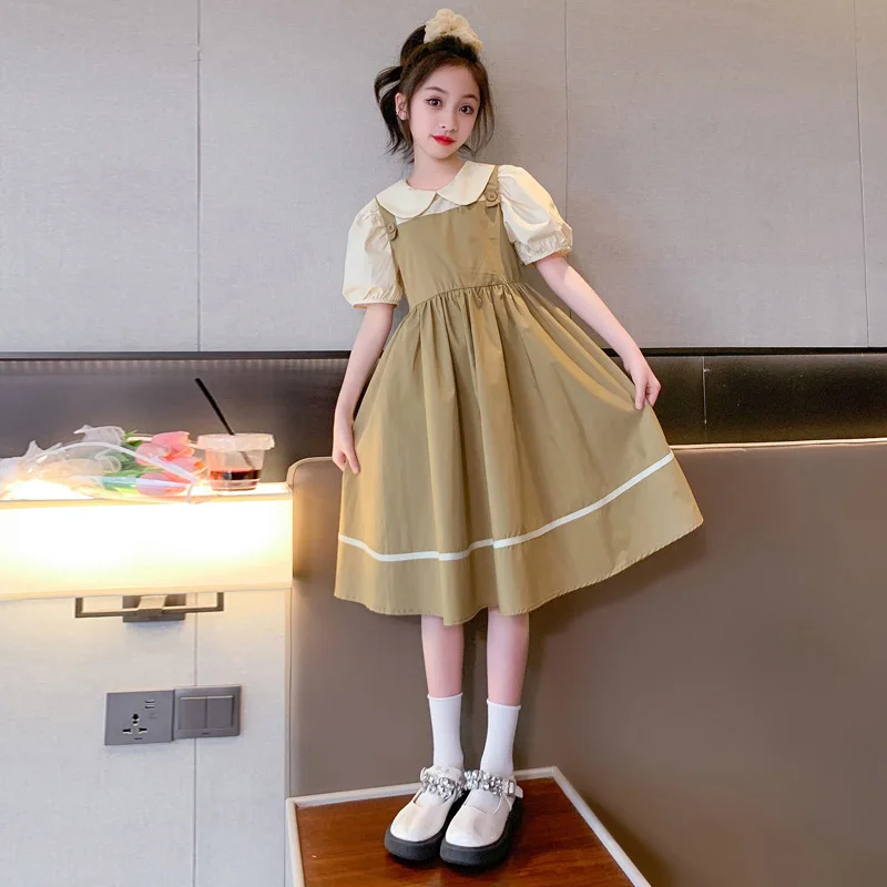 

Детское летнее цельнокроеное платье ZOETOP в Корейском стиле для девочек, милое детское платье с рукавом «Питер Пэн»