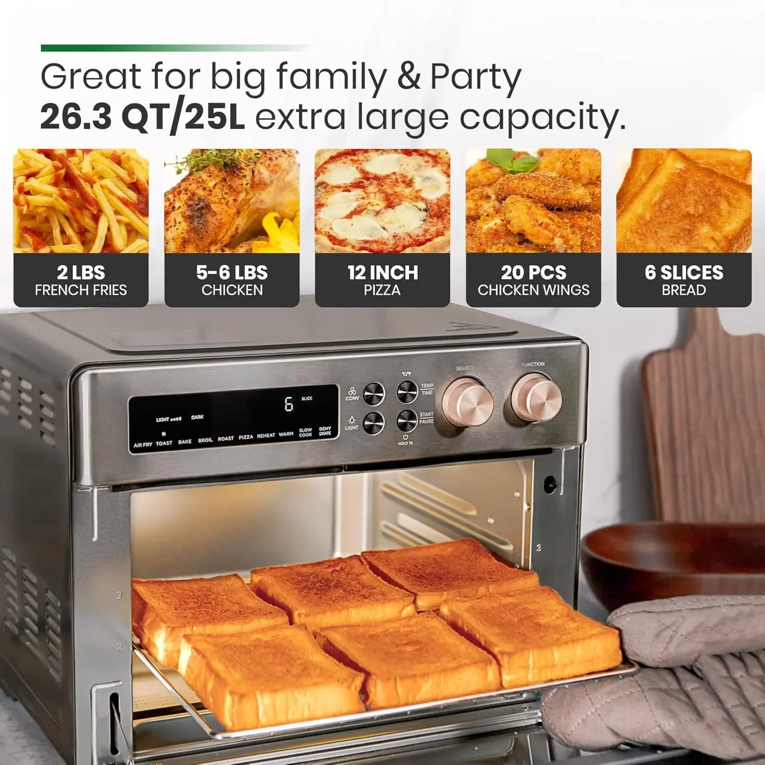 Heating Air Fryer Toaster Oven, Extra Large Countertop Convection Oven 10-in-1 Combo, 6-Slice Toast, Enamel Baking Pan Easy Clea 4