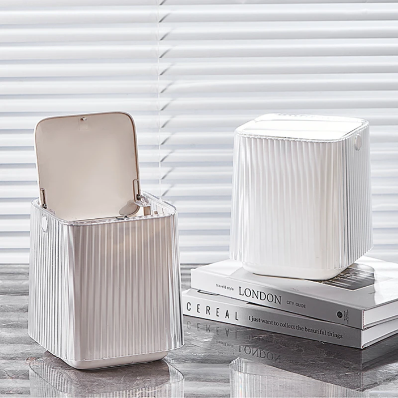 

Мини симпатичная настольная мусорная корзина для гостиной с прессом, роскошная Крышка для мусорного бака, пластиковая мусорная корзина для спальни, инструмент для уборки дома и офиса