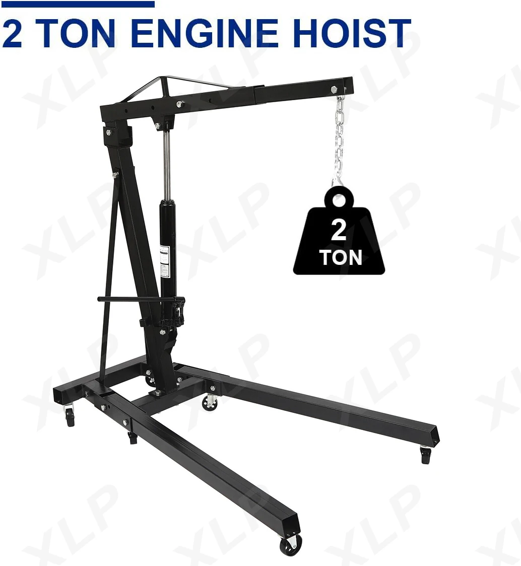 2 Ton Folding Engine Hoist (Cherry Picker) - Heavy Duty Steel, 4400lb Capacity