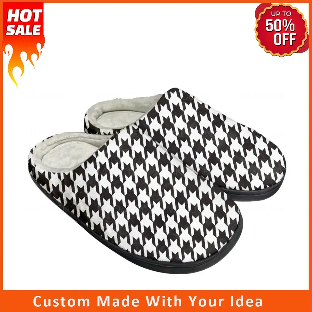 

Houndstooth Pattern Home Cotton Custom Slippers Mens Womens Sandals Plush Bedroom Casual Keep Warm Shoe Thermal Slipper Black