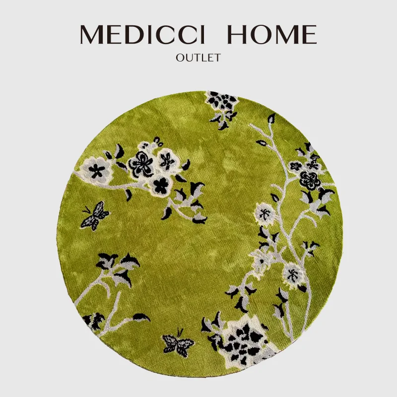 Medicci Home Luxury Cold Fragrance Dark Green Round Carpet Butterflies