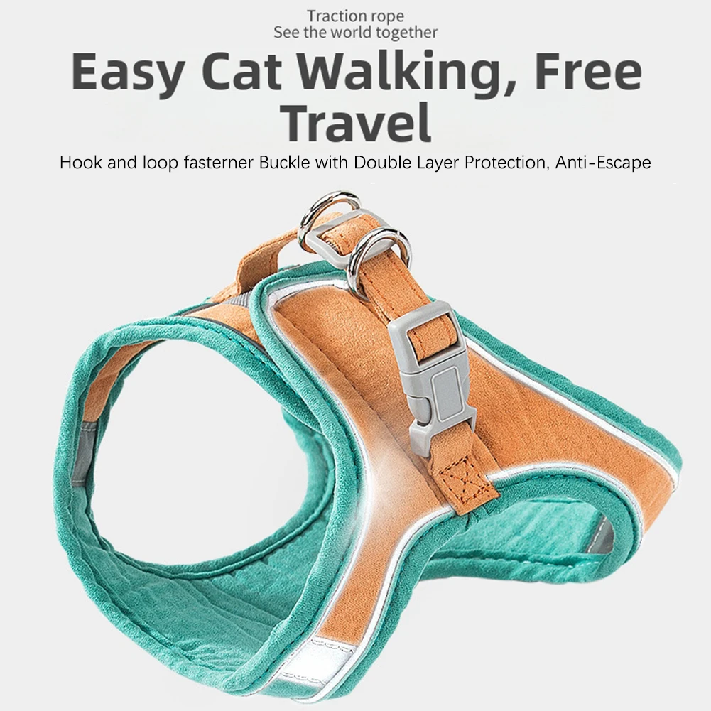 Katzen- und Hundegeschirr mit Leine, reflektierendes Haustiergeschirr mit Anti-Flucht-Design, weich, mit Leinen für Spaziergänge im Freien, Haustierzubehör – Detail 3