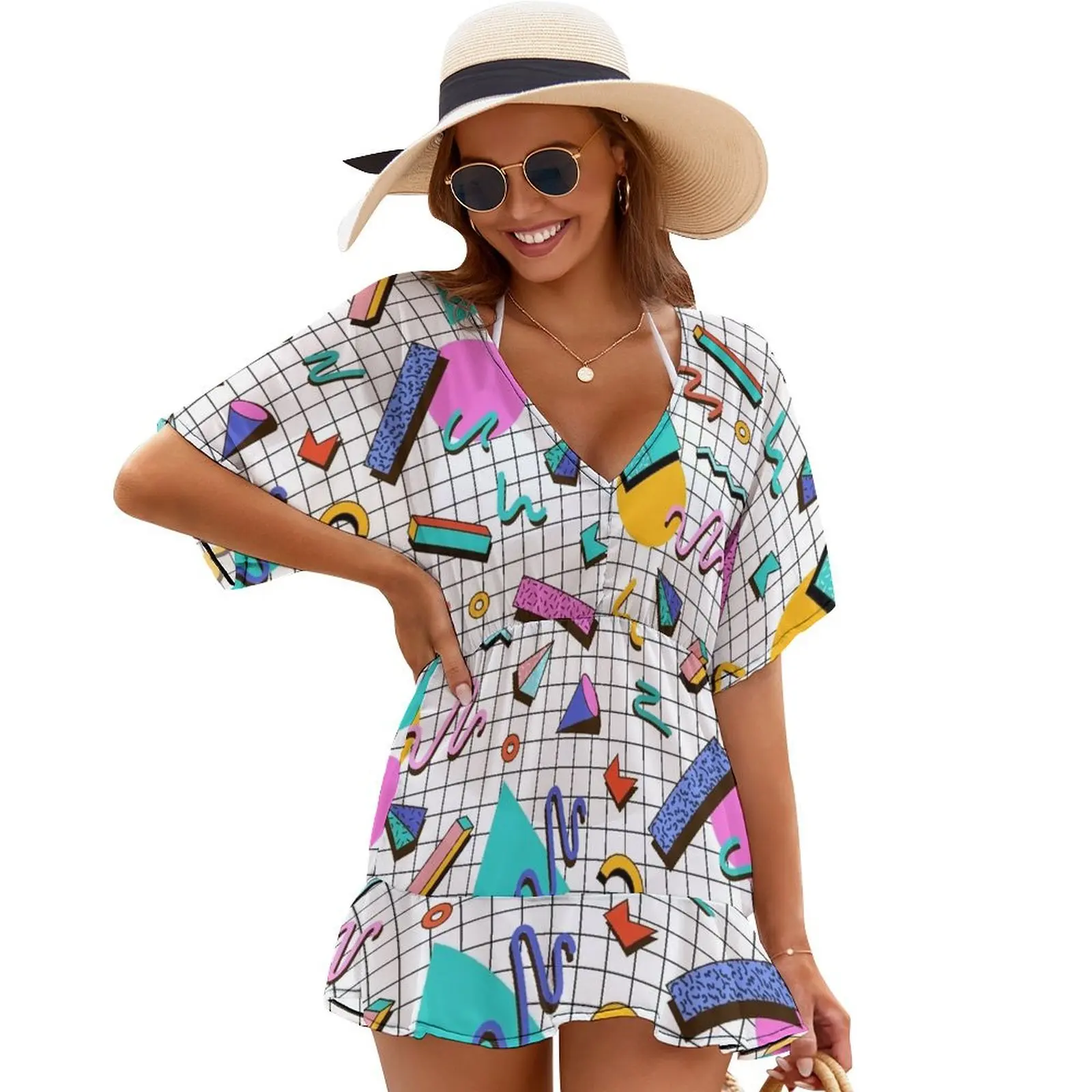 

Funky 80s eighties Memphis Pattern Design Cover Ups party dresses woman beach dresses