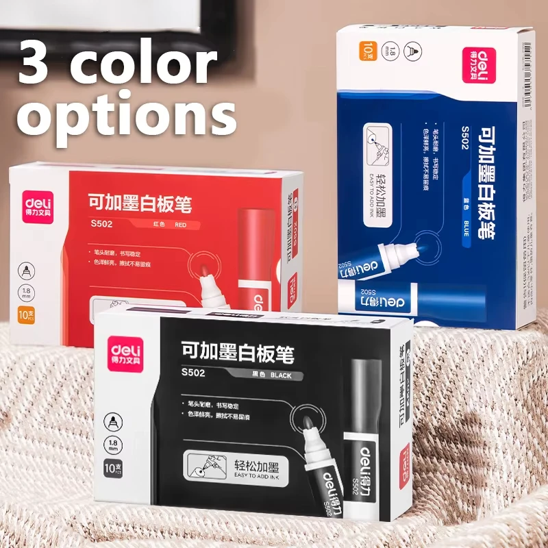 델리 편지지 지울 수있는 화이트 보드 마커 펜 사무실 마커 건조 지우기 블루 블랙 레드 10pcs 칠판 사무실 연구 용품
