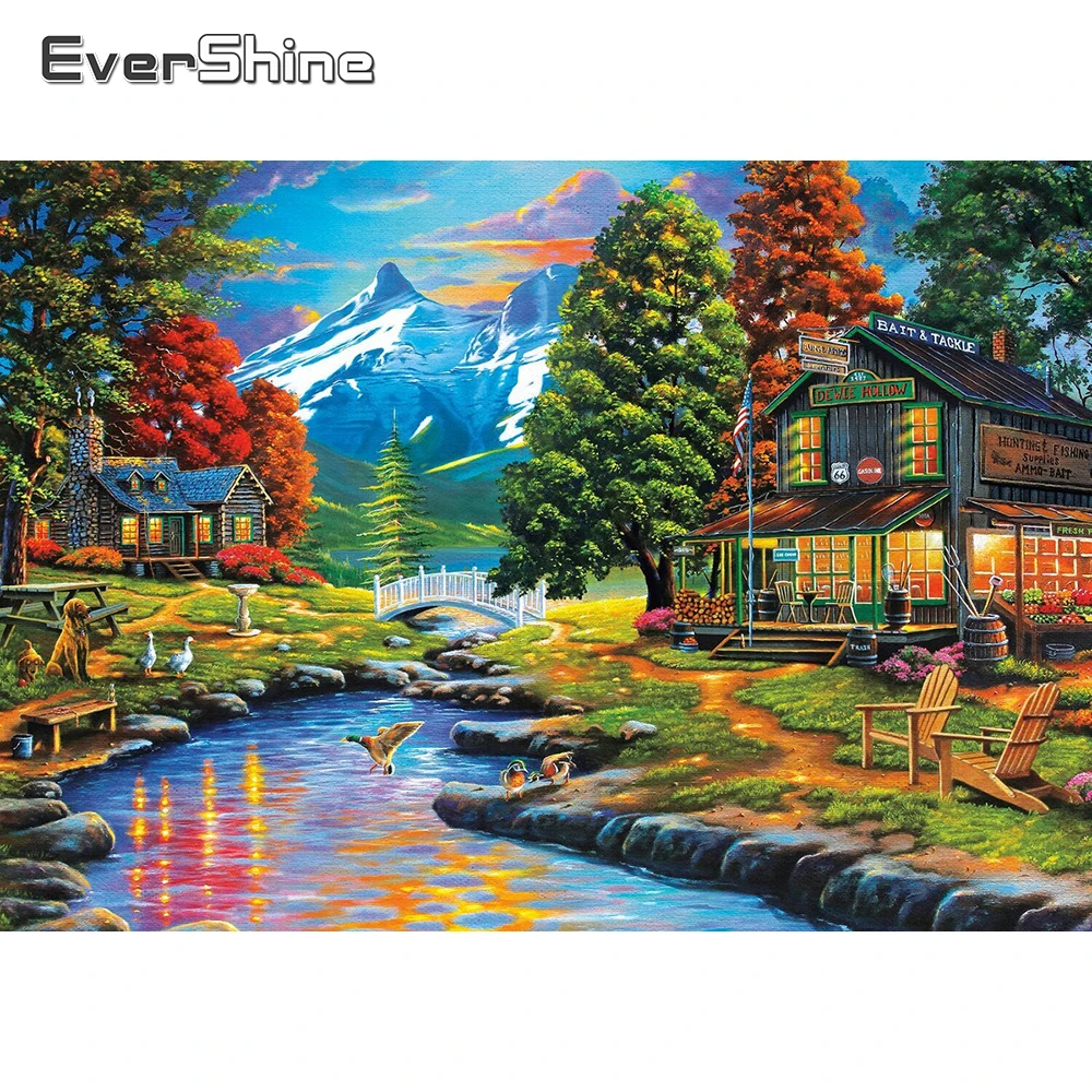 EverShine DIY Diamond Mosaic House Full Square Diamond Painting Landscape  Cross Stitch Embroidery Nature Mountain Wall Decor - AliExpress