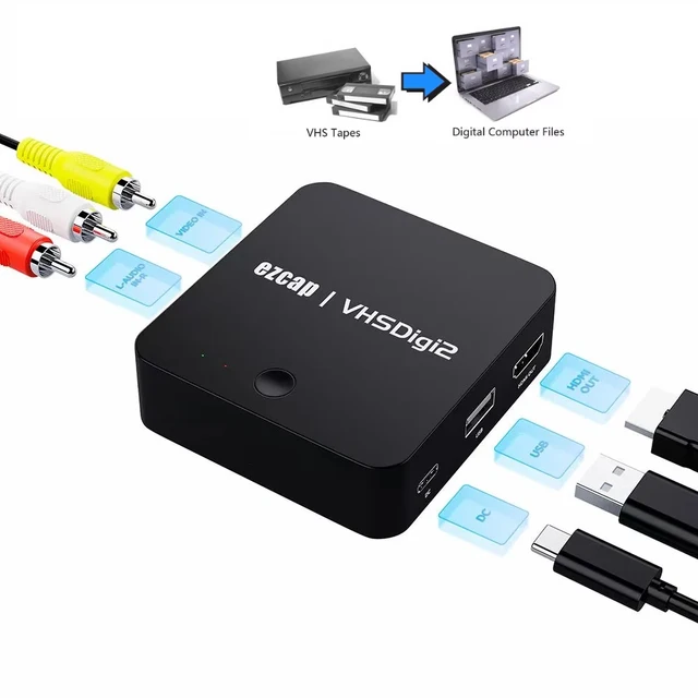Analog Video Recorder AV Capture VHS To Digital Converter Video Tapes Transfers to Digital Format to USB for Hi8,DVD,VCR,DVR