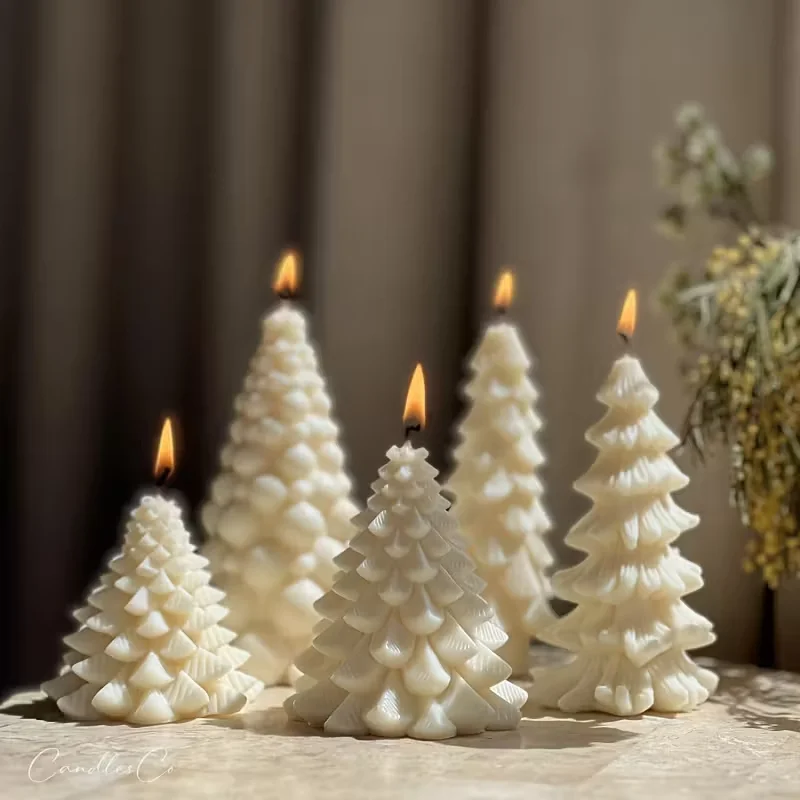 4 Styles 3D Christmas Tree Candle Mold Silicone For Pillar Pine Cedar Taper DIY Holiday Dinner Wax Casting Wax Craft Tool