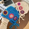 Women's Crochet Flower Beanie Hat Autumn Handmade Knitted Skullies Cap Female Hollow Beanies Cap Outdoor Foldable Sunscreen Hat 4