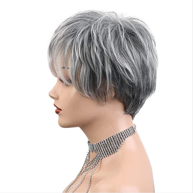 HAIRJOY Synthetic Hair Short Curly Pixie Cut Wigs for Women Pretty Short Gray Wigs Easy Care Wigs 4