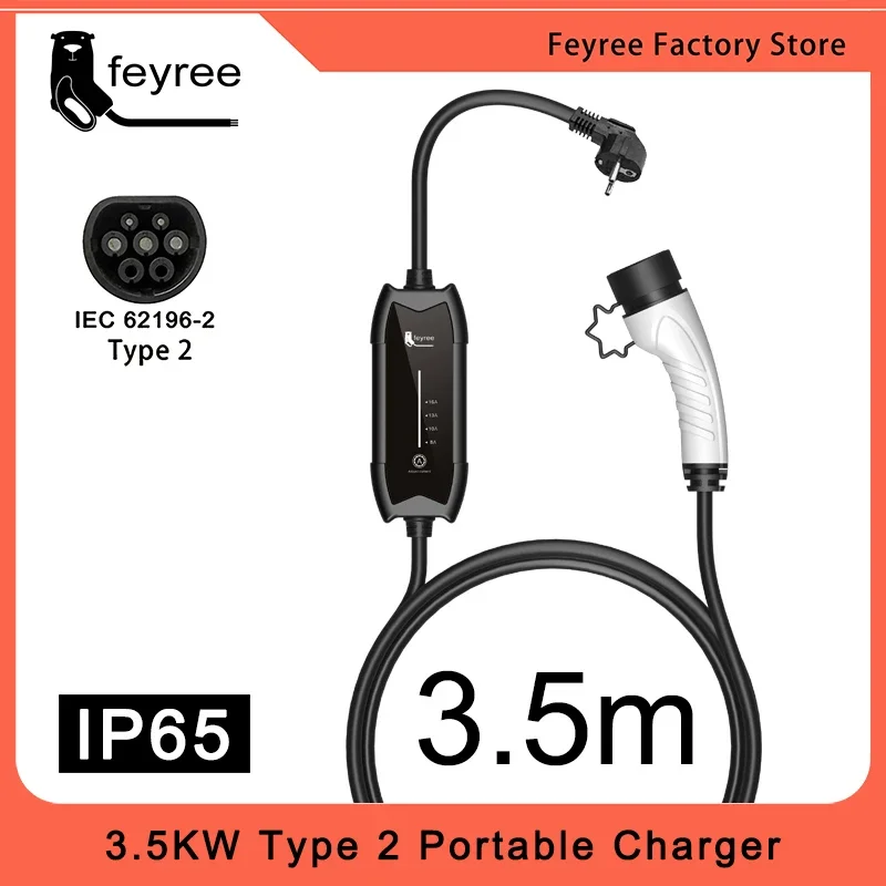 

feyree EV Portable Charger Type2 / GB/T Plug 16A Single Phase 3.5KW Type1 3.5m Wallbox Charging Station for Electric Vehicle