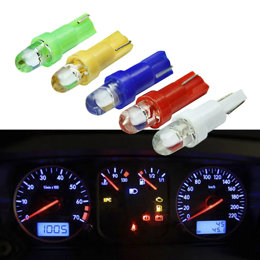 10PCS Car Interior T5 LED 1SMD Dashboard Wedge Car Light t5 Bulb Lamp 12V Yellow/Blue/Green/Red/White Dropshipping Wholesale