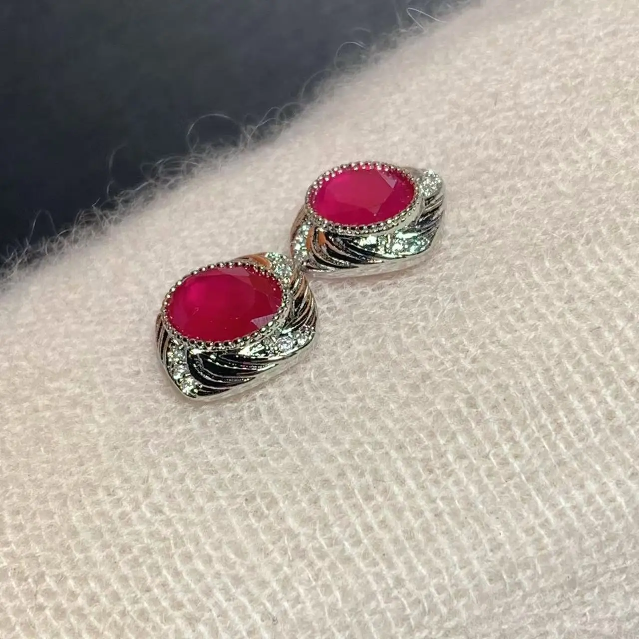 Oval Natural Ruby Earrings 925 Silver Stud Earring For Women 925 Sterling Silver Cute Gift Prevent Allergy Fine Jewelry