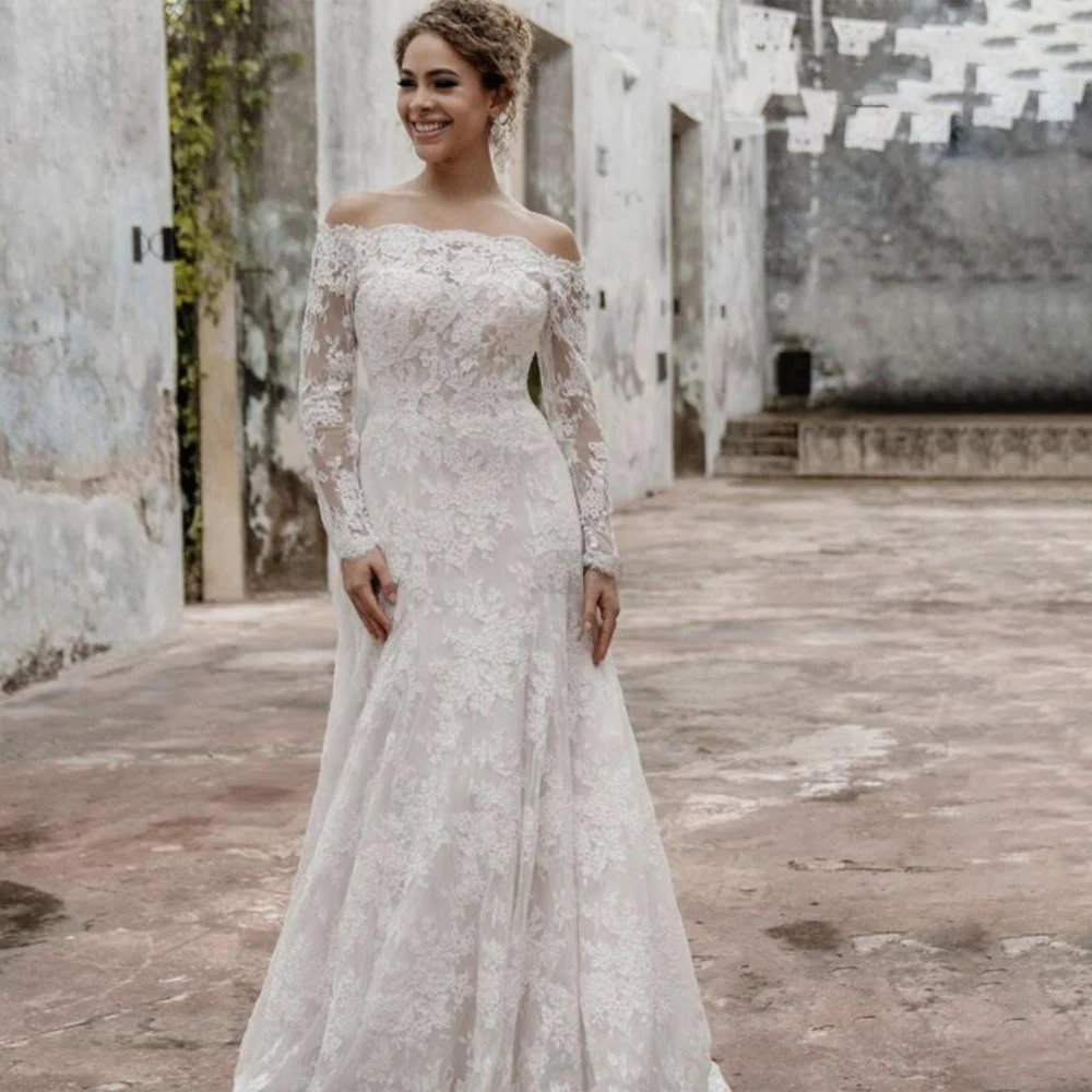 chinese dress ladies Modern Mermaid Vintage Wedding Dress with Special Lace Beading Sheer Back Bridal  Gowns  Ballbella
