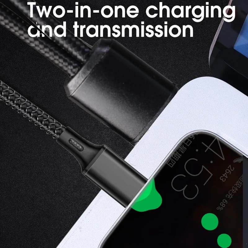 Dual USB-C Splitter Cable with 6A Fast Charging & High-Speed Data Transfer - Durable Nylon Cord Charger