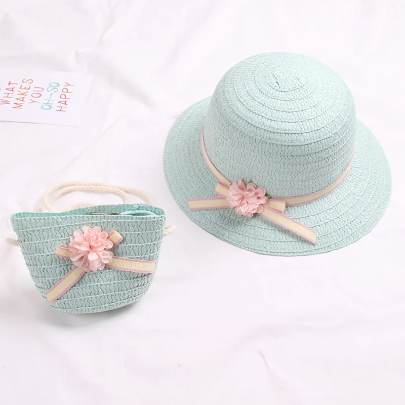 Summer Baby Flower Breathable Hat Straw Hat with Handbag Bags Kids Boy Girls Sun Visor UV Protection Panama Gorras baby sun hat