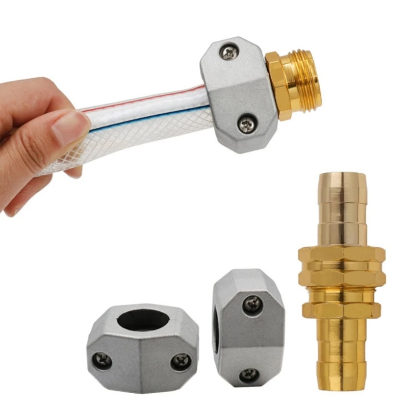 

Aluminium Garden Hose Repair Connector with Clamps Hose End Repair Set Fit for 3/4" 5/8"Garden Male Female Hose Fitting