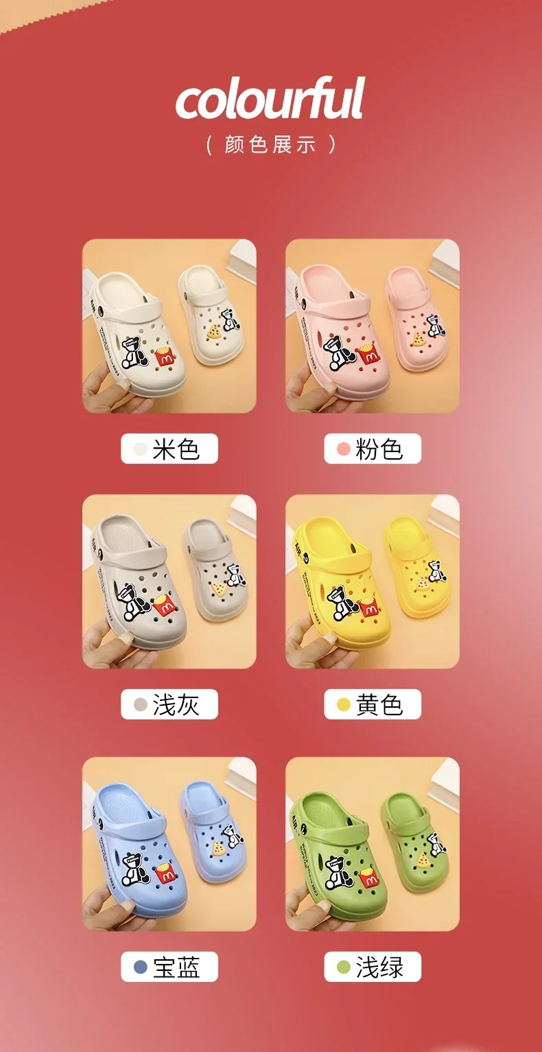Description Picture 4 of item2-12y Kids Mules Clogs Summer Boys Girls Sandals Cartoon Many Colors Non-slip Comfortable Beach Slippers Children Garden Shoes
