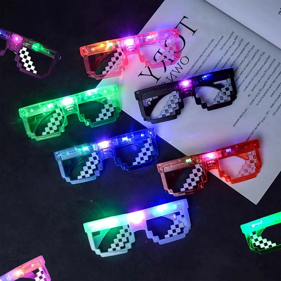 창의적인 개성 픽셀 모자이크 발광 선글라스 재미있는 반짝이 장난감 안경 성인 어린이 장식 사진 소품 선물