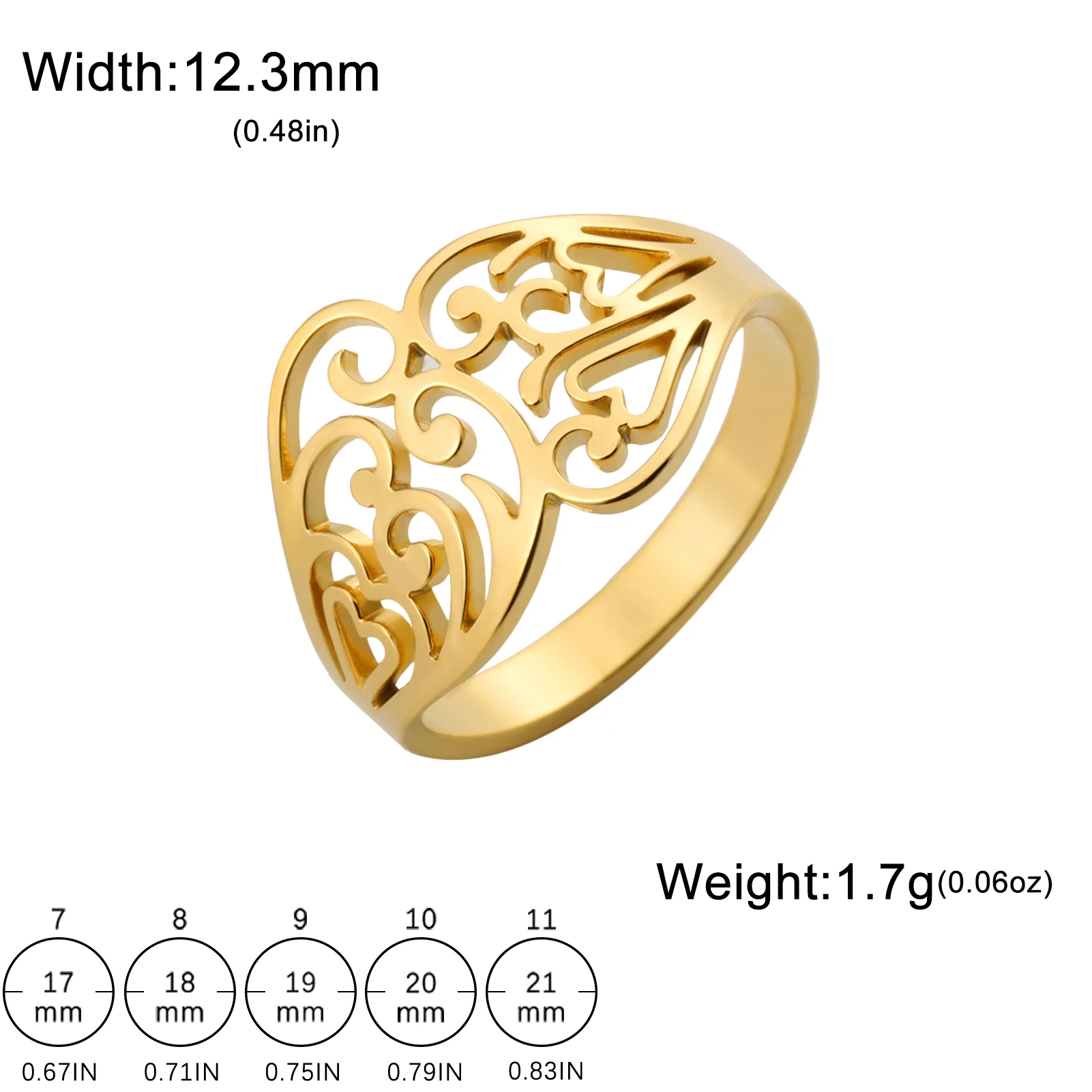 Elegant Gold-Tone Stainless Steel Filigree Ring - Bohemian Jewelry Wedding Band Gift