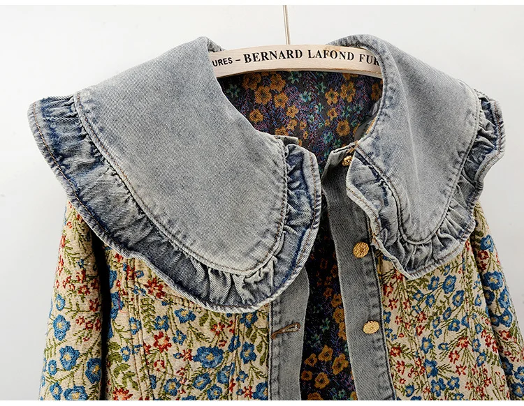 Stylish Autumn Denim Jacket with Jacquard Embroidery and Peter Pan Collar for Women-vestes novas