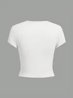Lot de 4 T-shirts ajustés à manches courtes de couleur unie pour femme – Style décontracté et minimaliste pour l'été – Col rond 3