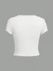 4 pieces Solid color basic short sleeved tight fitting T-shirt for women's casual summer minimalist women's style top O-neck 3