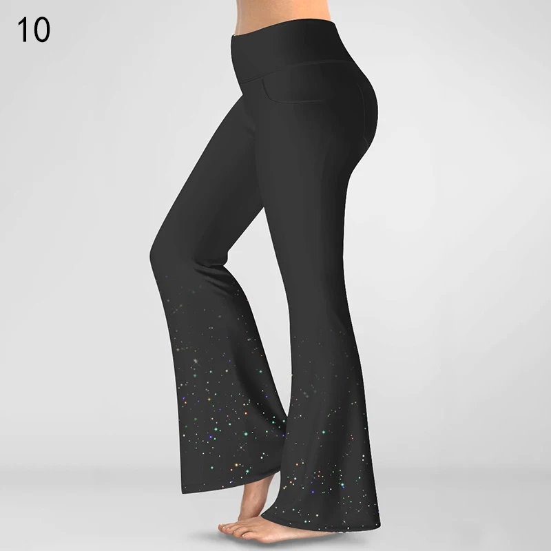 Plus Size Casual Stretch Flare Pants Women Retro Fashion Print Slim Bell Bottoms High Waist Workout Fitness Yoga Trousers
