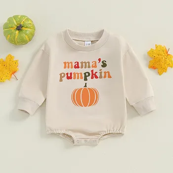 Baby Bodysuit Clothing Halloween Pumpkin Print Long Sleeve Hoodie Casual Triangle Big Girls Button Outfits One Piece 2024 1