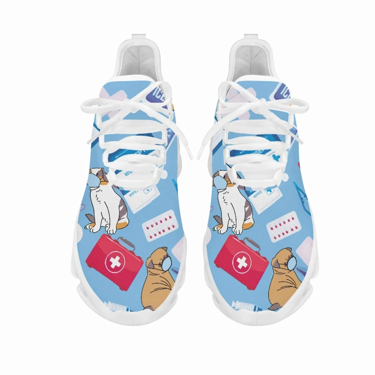 Yikeluo Cute Dog Love Medical Box Printed Nurse Shoes Mesh Swing Sneakers for Ladies Breathable Outdoor Running Shoes Zapato