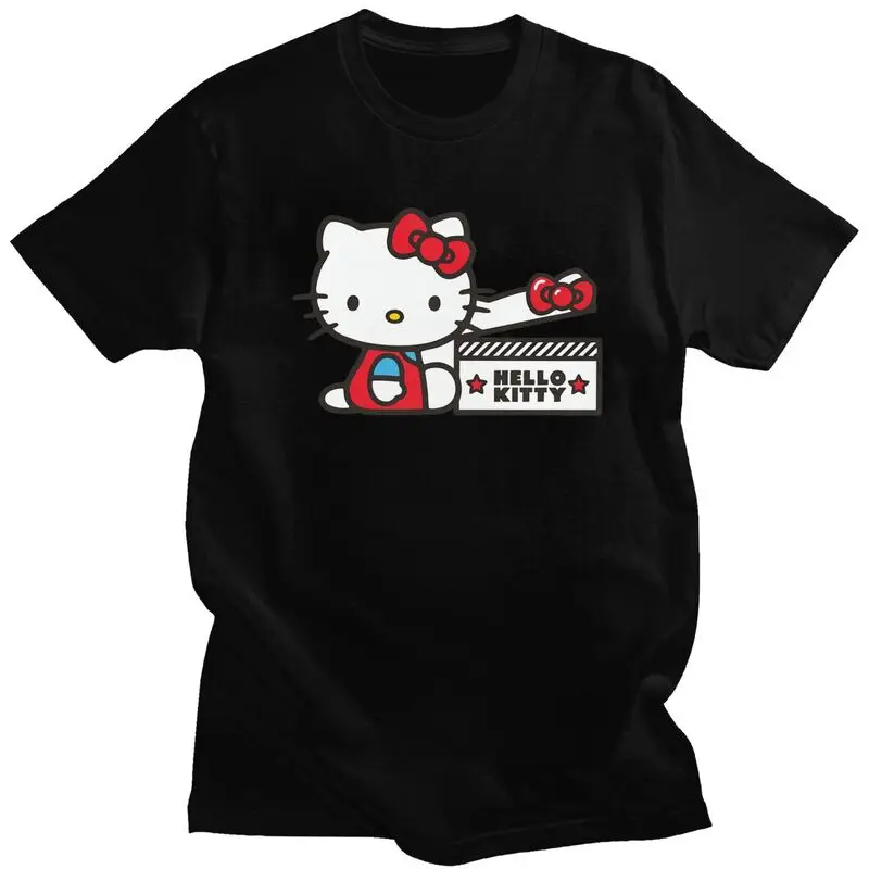 

Men's Hello Kitty Cat Cartoon T Shirts Short Sleeved Cotton Tshirt Unique T-shirt Printed Tee Tops Loose Fit Apparel
