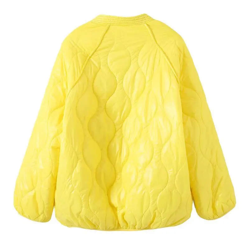 

2022 Autumn and Winter New Women's Street Fashion Thickened Padded Jacket Casual Loose Solid Color V-Neck Padded Jacket