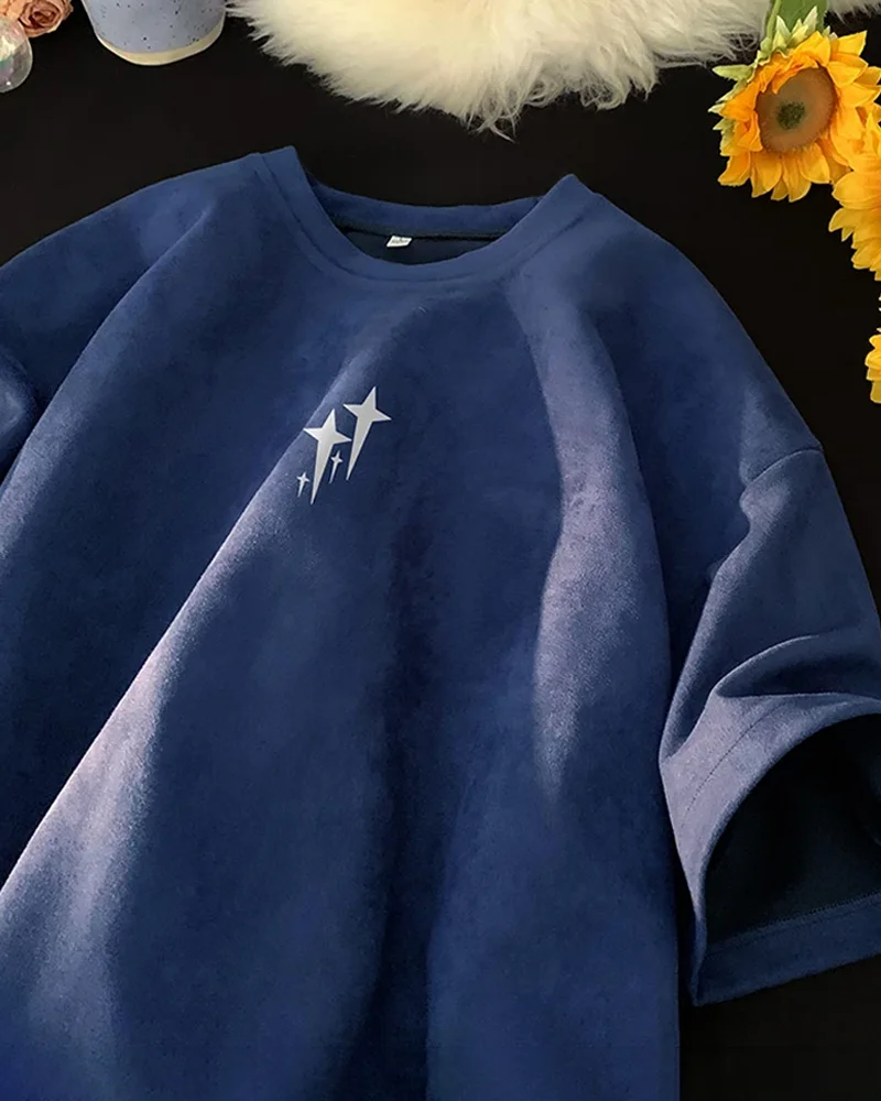 thumbnail image 1 of Moda al aire libre y ropa casual Camiseta de mujer Y2K camisa diseñada con estrellas algodón de alta calidad cómodo y suelto top para hombre, 1 of 4
