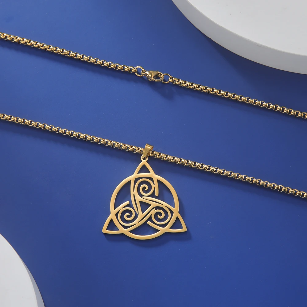 Dawapara Triquetra Triple Mond Göttin Halskette Wiccan Pentagramm Anhänger Edelstahl Religiöse Amulett Schmuck für Frauen Hexen-Schmuck Triquetra-Halskette Amulette für spirituellen Schutz – Detail 31