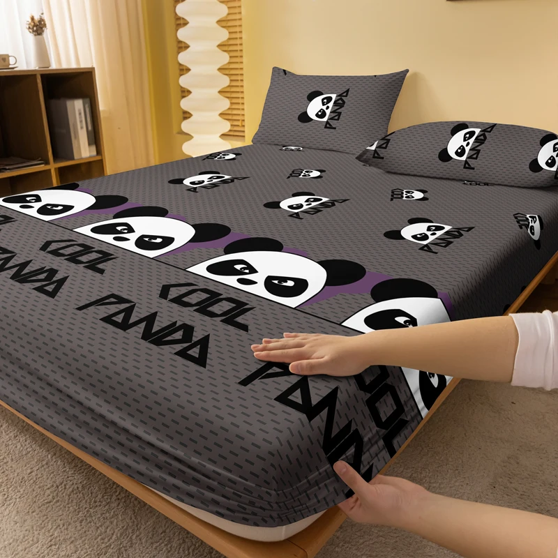 1 Cartoon Cute animal panda printed matte Fitted Sheet, bedroom printed bed cover, bedding (excluding pillowcases) 2