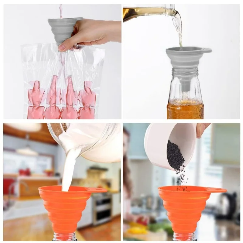 Silicone Folding Funnel Multifunctional Portable Mini Kitchen Retractable Oil Leak Household Liquid Dispenser Kitchen Utensils