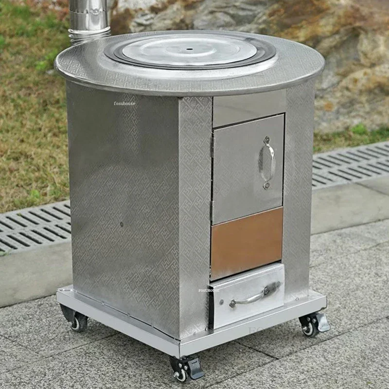 Portable Fire Pits Mobile Outdoor Firewood Stove Household Rural Energy-saving Stove Stainless Steel Fire Wood Heater N