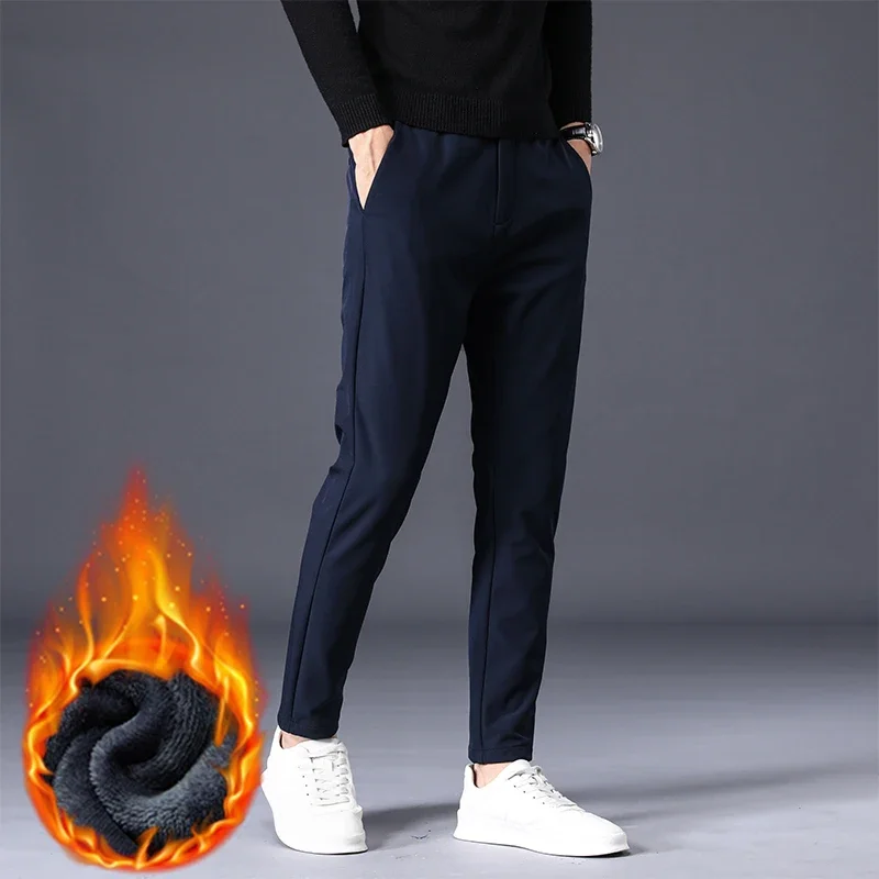 Men's Business Casual Pants Stretch Slim Thermal Trousers
