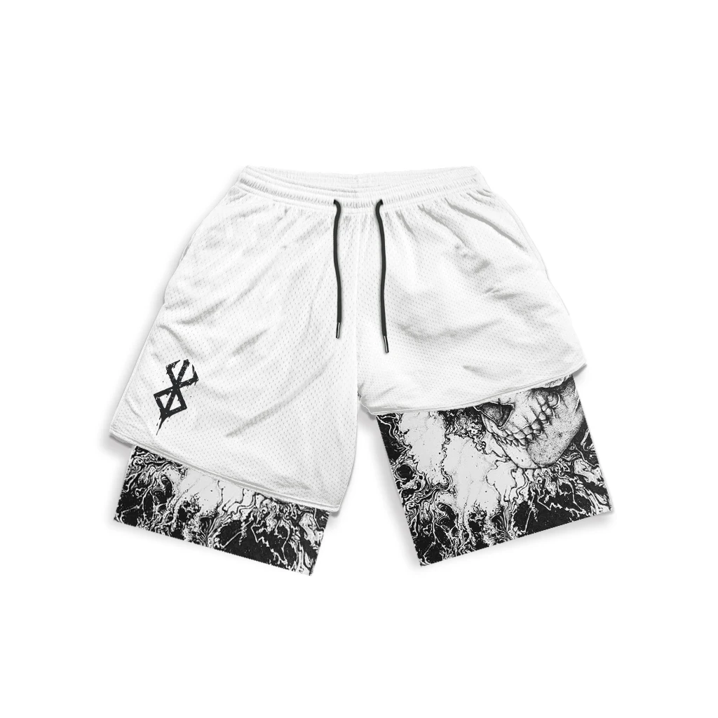 Men's Compression Shorts Anime Print Double Layer 2-in-1 Performance Shorts Breathable Quick-Drying Elastic Workout Shorts 5
