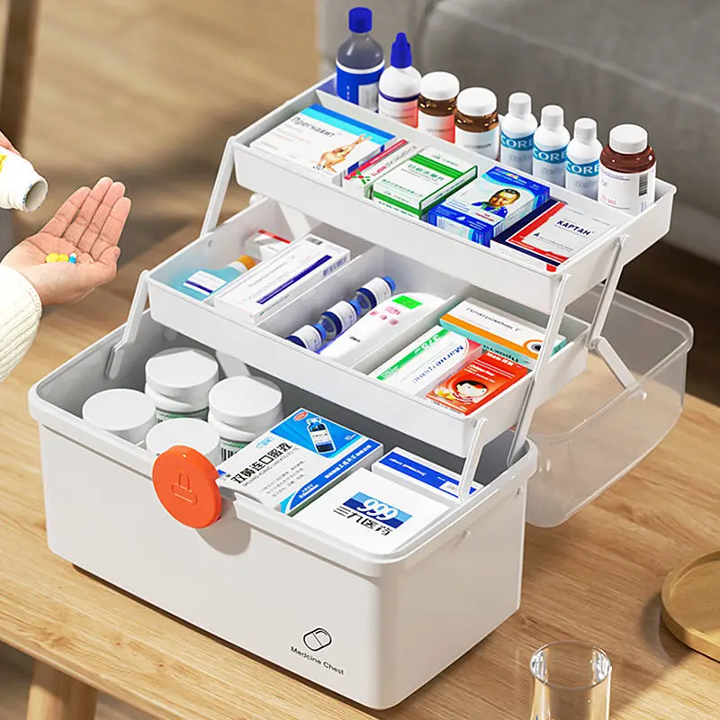 Large Capacity Plastic Medicine Organizer Pill Box 3 Layers Portable First  Aid Container Multipurpose Crafts Tools Storage Box