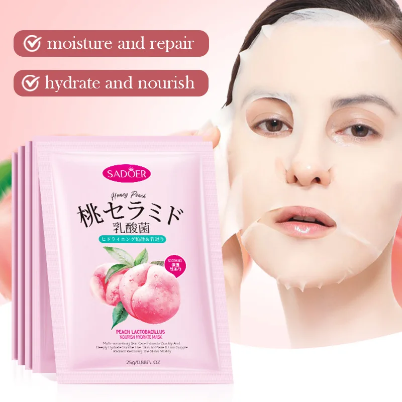 5/10pcs SADOER Peach Lactobacillus Face Mask Moisturizing Brightening Hydrating Nourishing Firming Facial Masks Face Skin Care