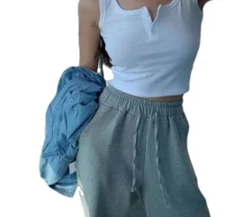 2022 novos tanques mulheres pure button cropped moda senhoras roupas mujer topos sem mangas quente oversized diário 3xl ulzzang simples