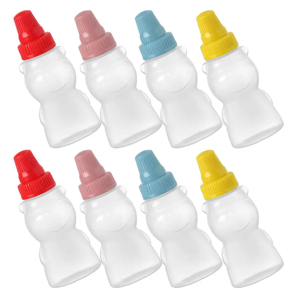 8Pcs 미니 베어 소스 병 재사용 가능한 Pe 소형 조미료 용기 간장 케첩 샐러드 드레싱 야외 피크닉에 적합