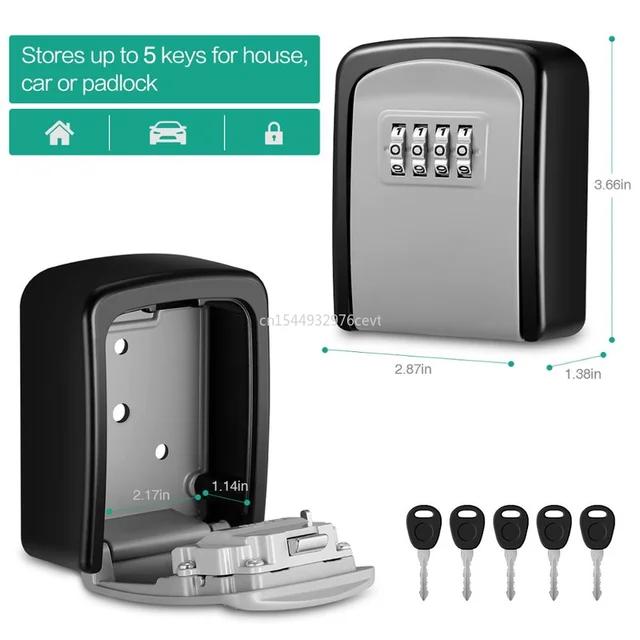 Key Lock Box Wall Mounted Stainless Steel Key Safe Weatherproof 4 Combination Key Storage Lock Box for Indoor and Outdoor Use 4