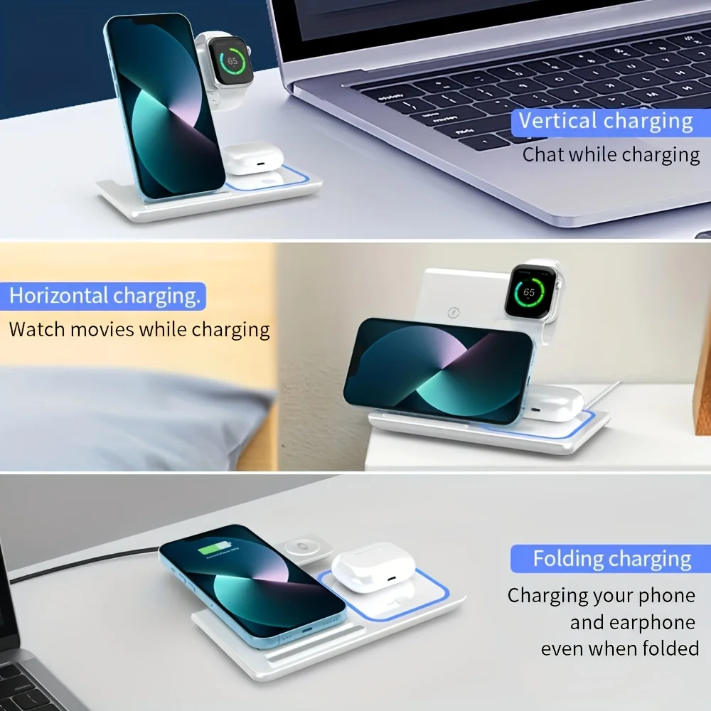 3-in-1 Wireless Charging Fast Foldable For MagSafe Charger Stand for iPhone 16/15/14/13/12 Pro Max iWatch Ultra10-2 AirPods 3/2