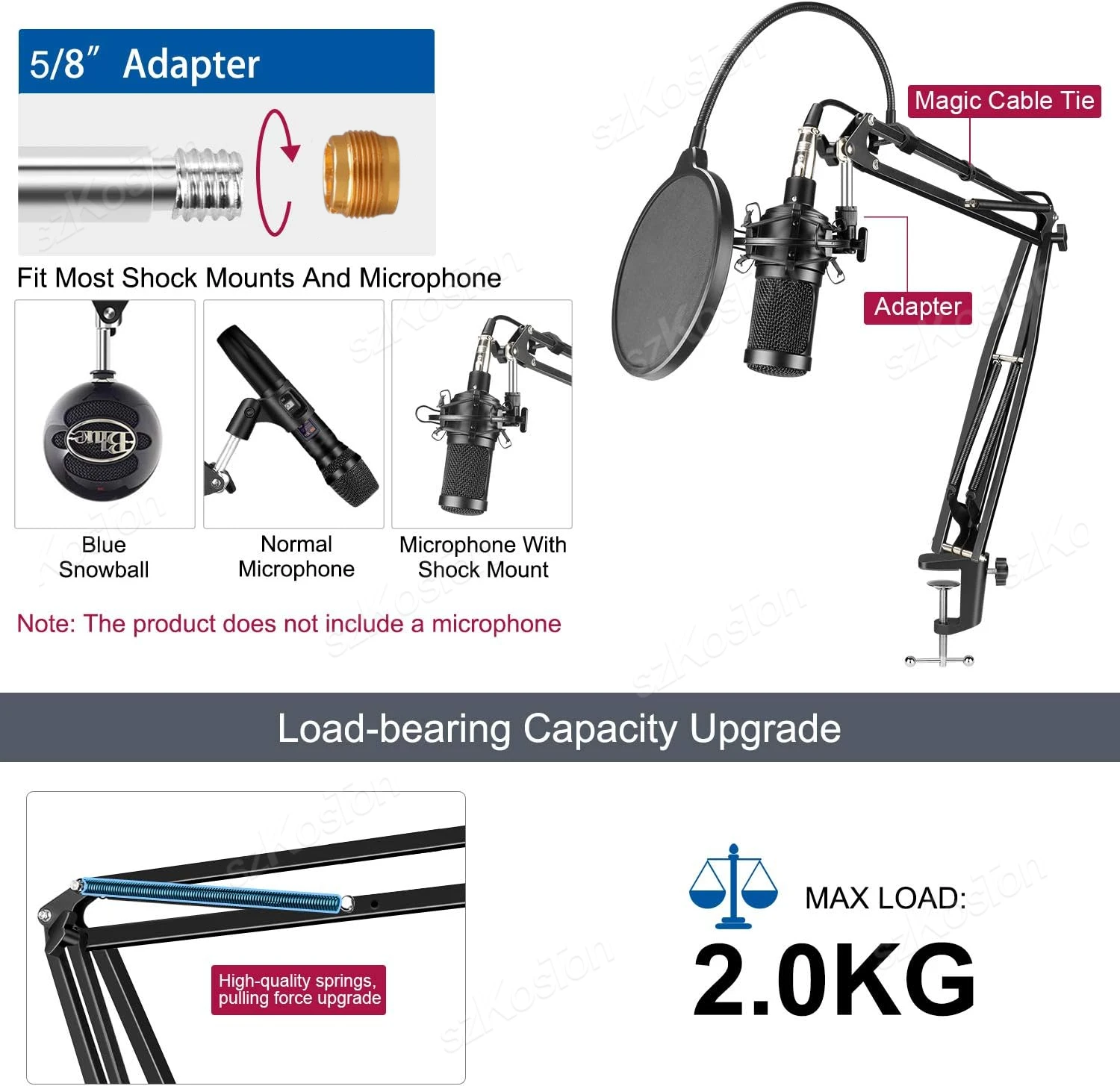 Microphone Stand Kits Adjustable Boom Arm Holder Pop Filter for Shure SM7B AM8 A8 A6V K658 K688 K669 microphone desk arm stand