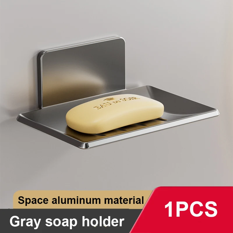 ที่วางสบู่ติดผนังแบบไม่ต้องเจาะ ที่วางสบู่และฟองน้ำแบบมีช่องระบายน้ำคู่ อุปกรณ์ในห้องน้ำ 1