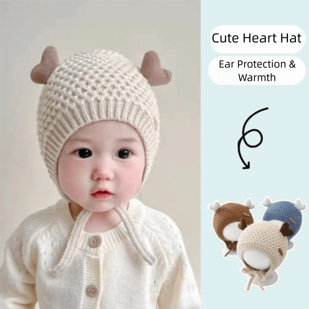 Cute Love Knitted Hat Keep Warm Windproof Ear Protection Hat Ear Protection Thickened Winter Cap Children Boy Girl