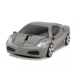 Wireless Ergonomic Car - Shaped Optical Mouse with Blue LED Light (Gray)