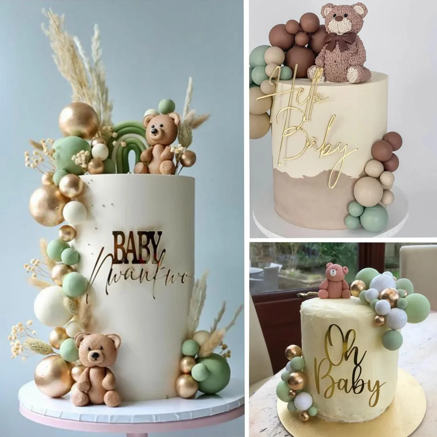 32 Piece Sage Green and Gold Cake Decoration Set